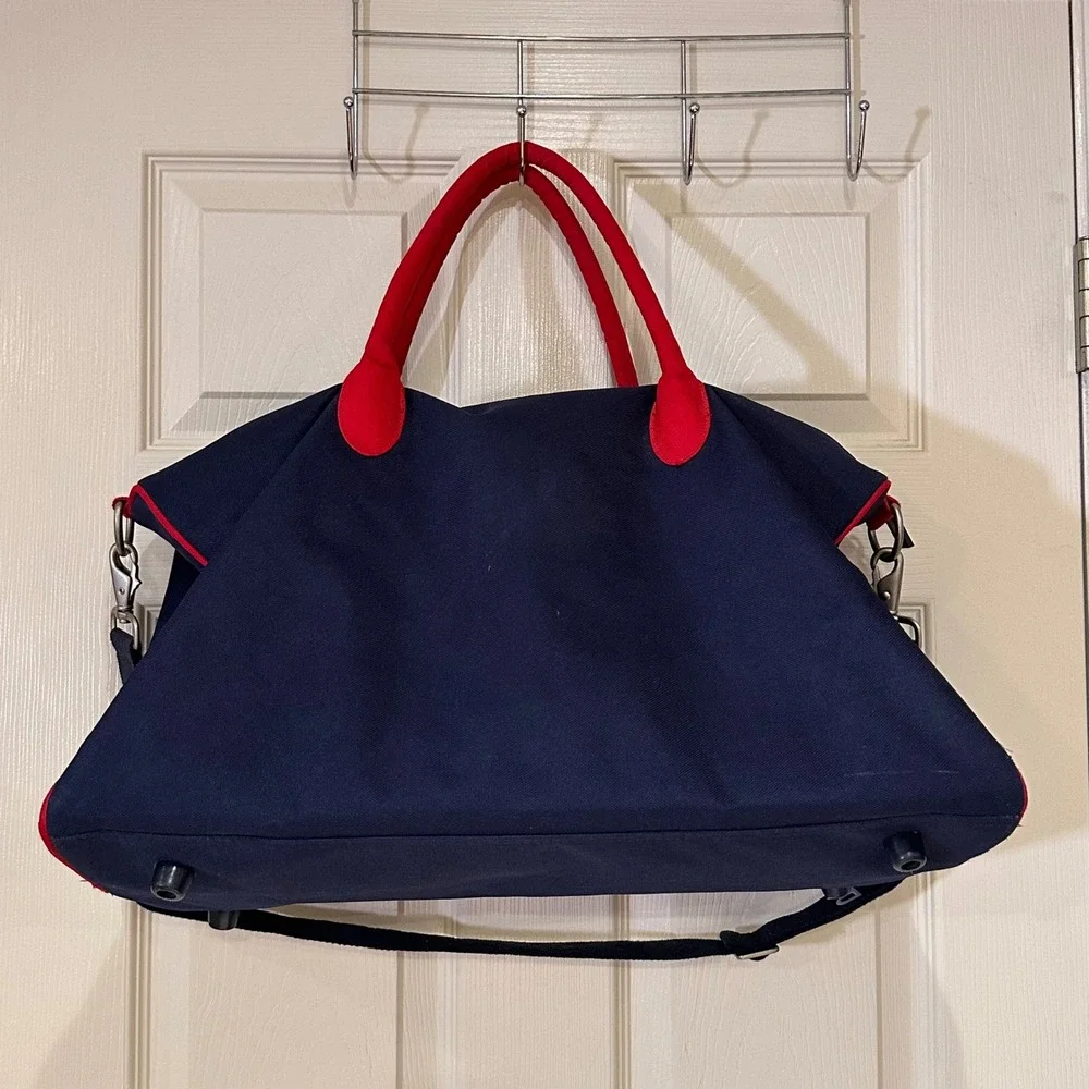 Tommy Hilfiger Duffel Bag Navy Blue Red White Canvas Weekend Travel Logo Strap